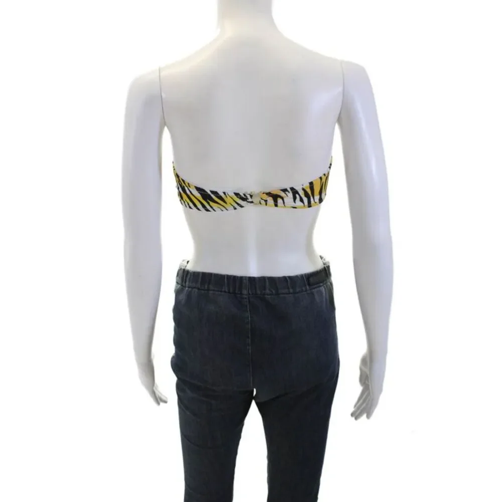 Reina Olga Womens Tiger Print Strapless Bandeau Swim Top Yellow Size 2